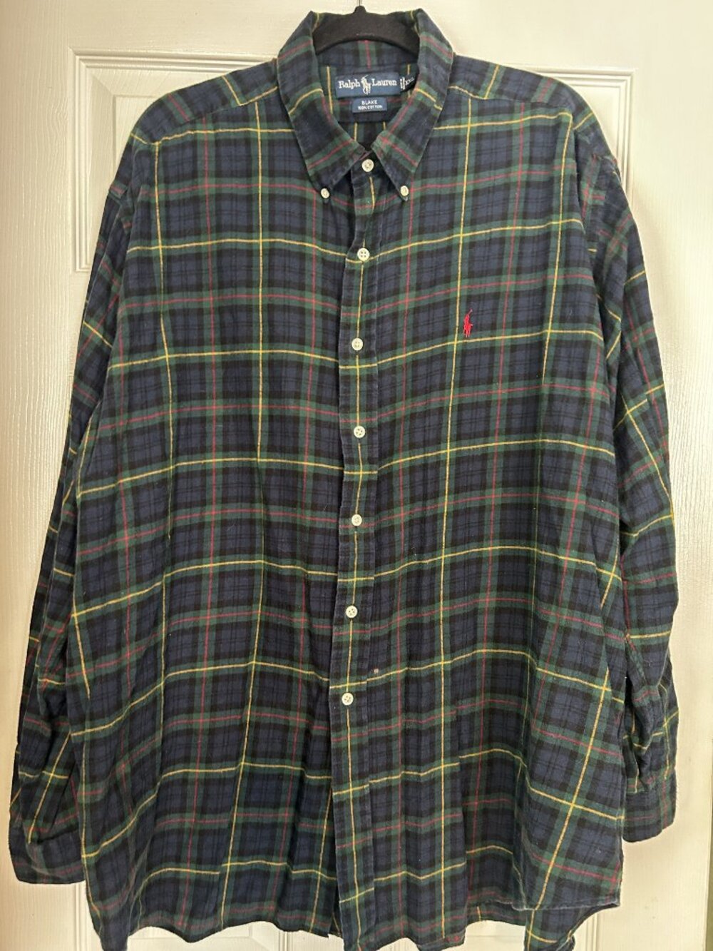Ralph Lauren Blake Navy Green Tartan Plaid Flannel Button Down Shirt Men's XXL